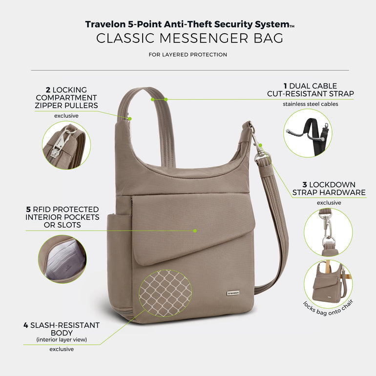 Travelon Anti-Theft Classic Messenger Bag (RFID Blocking)