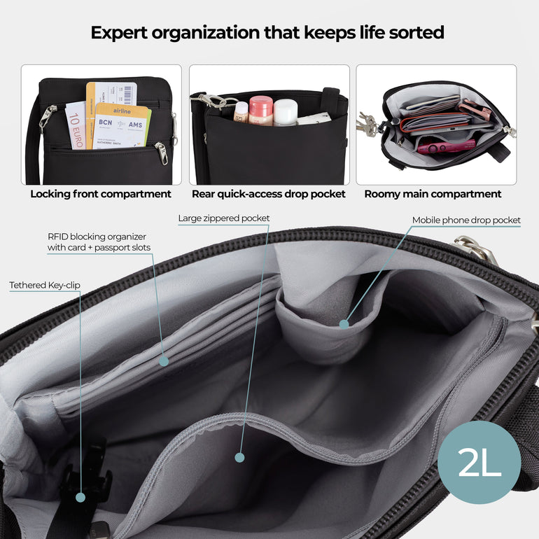 Travelon Anti-Theft Classic Slim Double Zip Crossbody