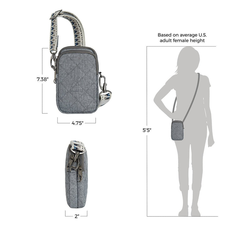 Travelon Anti-Theft Boho 2 Compartment Phone Crossbody - Geo Gray Heather