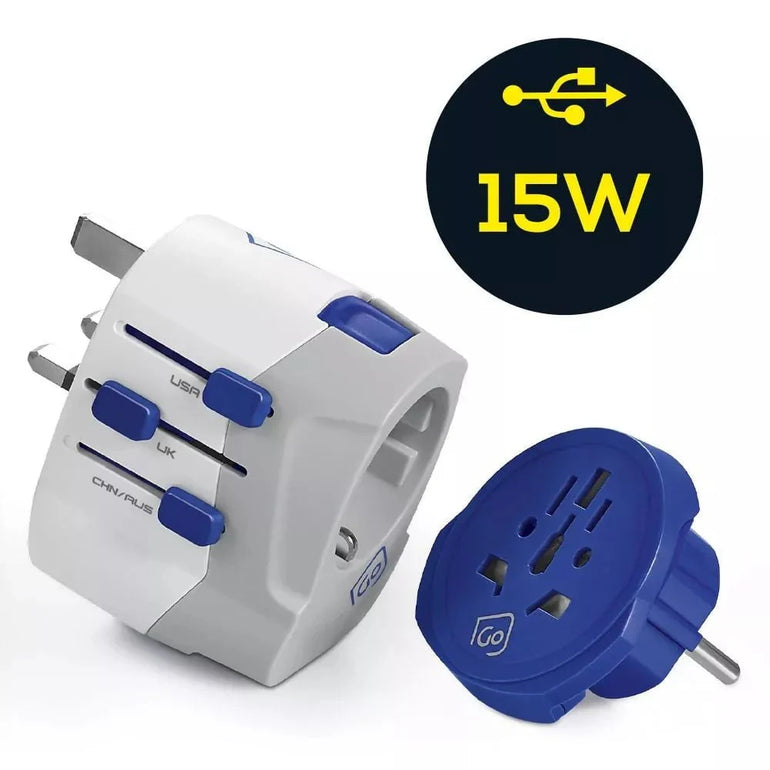 Go Travel Worldwide Adaptor + USB-A & USB-C