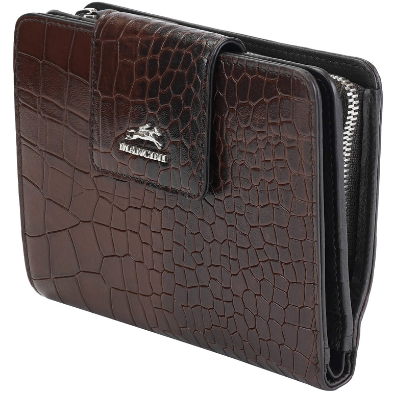 Mancini Croco2 Women’s Medium Clutch Wallet with Enhanced RFID Protection