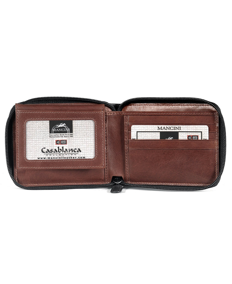 Mancini CASABLANCA Collection Men’s Zippered Wallet with Removable Passcase (RFID Secure)