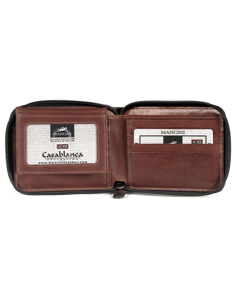 Mancini CASABLANCA Collection Men’s Zippered Wallet with Removable Passcase (RFID Secure)