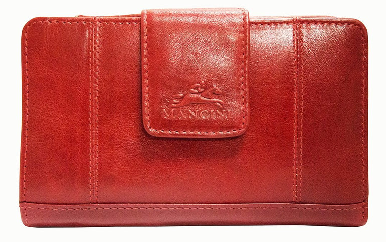 Mancini CASABLANCA Ladies' RFID Secure Medium Clutch Wallet - Red