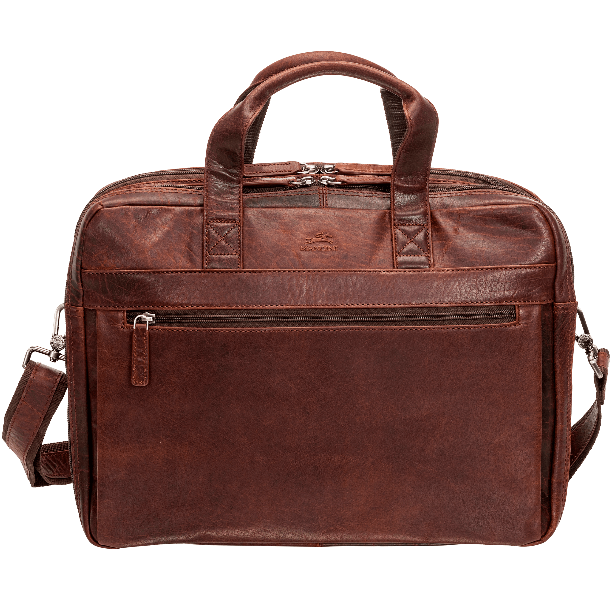 Mancini BUFFALO Double Compartment Briefcase for Laptop and Tablet - Brown