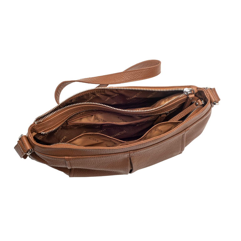 Mancini Pebbled Scarlet Leather Crossbody Hobo Bag