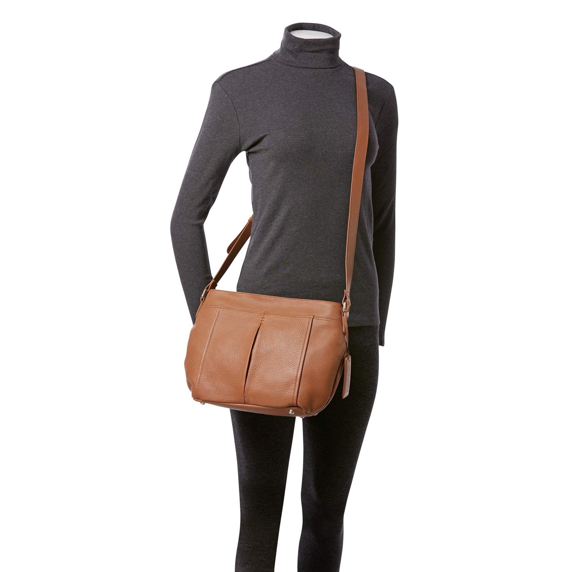 Mancini Pebbled Scarlet Leather Crossbody Hobo Bag
